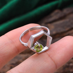 92.5 Sterling Silver Religious Hinduism <b>Adjustable</b> <b>Ring</b> Natural Green Peridot Gemstone 3.2 Gram Latest Simple Design Wholesale - Product Image 2