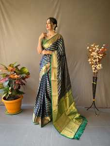 सुंदर बनारसी <span class=keywords><strong>Patola</strong></span> Leheriya के साथ सोने जरी साड़ियों में Weaves और Meenakari विपरीत के साथ बुनाई अमीर बुनाई Pallu साड़ी