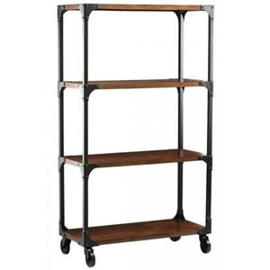 Estantería moderna de diseño simple con ruedas, metal de hierro industrial y vintage y madera maciza para sala de estar - Product Image 1