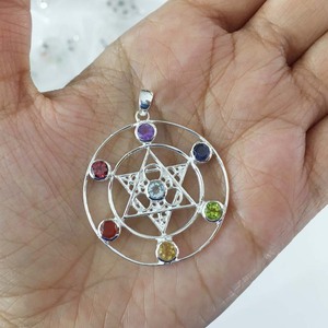 Colgante de Plata 925 para Hombre, Colgante de Piedra Preciosa Redonda Natural, Corte Chakra, Plata de Ley Hecha a Mano, Colgante Chakra Siete, Hermosa Plata - Product Image 5