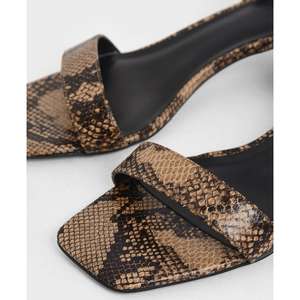 最新夏季设计时尚女性蛇纹印花块状高跟鞋凉鞋PU鞋垫踝带女鞋尖头缓冲 - Product Image 4