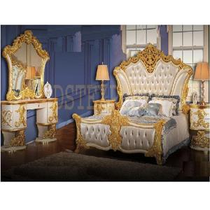 Conjunto de muebles de dormitorio de diseño lujoso, juego de mobiliario tallado a mano real, oro antiguo italiano, 7 piezas - Product Image 1