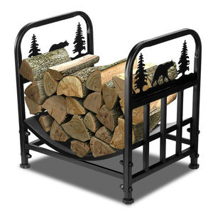 Support en bois design de Noël en métal avec fini enduit de poudre noire, parfait pour le stockage élégant de bûches de bois de chauffage et la décoration de vacances - Product Image 5