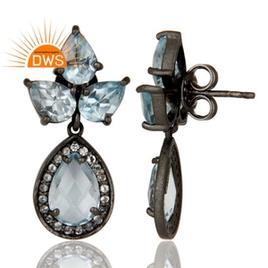 Pendiente de tuerca de diseño chapado en rodio para niña, Gema de Topacio azul y blanco glorioso, fabricante de joyería de plata 925 - Product Image 3