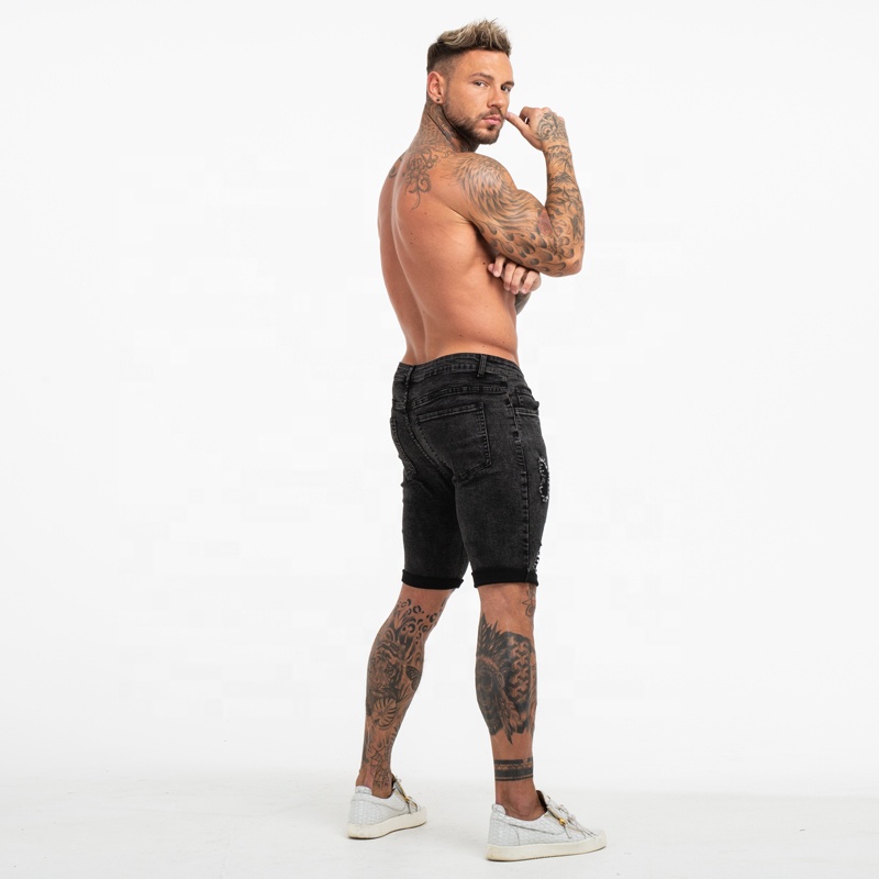 Men's Ripped Denim Shorts - Skinny Fit Stretch Jean Shorts With 9" Inseam