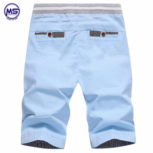 Short de bain en coton décontracté solide pour hommes 2021 Short de plage d'été à taille élastique avec cordon de serrage avec logo personnalisé - Product Image 2