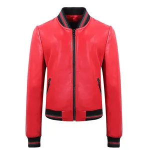 Winddichte Lederbomberjacken Top Qualität rotes Leder mit individuellem Design zu verkaufen
