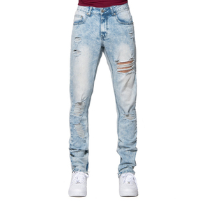 Pantalones vaqueros de motorista de carreras azules personalizados para hombre, estilo desgastado, efecto lavado de nieve, ropa deportiva transpirable, ajuste europeo Prime - Product Image 1