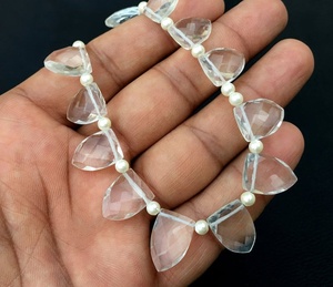 Pierre de Quartz en cristal naturel à facettes, 21 pièces de bonne qualité, forme demi Marquise, perles de Briolette incolore - Product Image 2