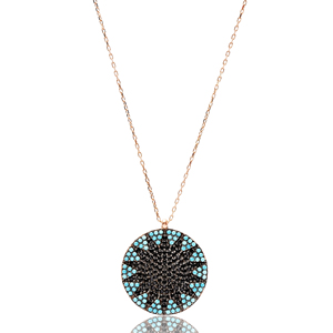 Turquoise avec Zircon Noir Pierre Forme Ronde Charme Collier Turc En Gros Bijoux En Argent Sterling 925 - Product Image 1