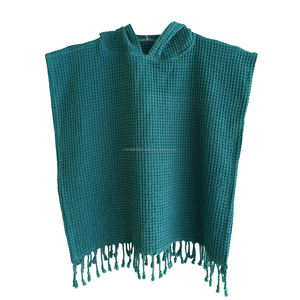 <b>Hooded</b> Peshtemal Turkish Towel Beach Pool <b>Poncho</b> for All Sizes Waffle Style Pink <b>Hooded</b> Kids Beige Kids <b>Hooded</b> Towel Beach Pool - Product Image 2