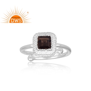Anneaux carrés en argent Sterling 925 pour les femmes, pierre précieuse de Quartz fumé, bijou de créateur, nouvelle collection - Product Image 2