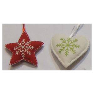 Hear & Star Shape Christmas Hanging Ornaments With Embroidery Work - Product Image 1
