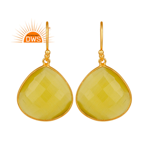 Boucles d'oreilles en pierre de lune jaune, design pendante, bijoux en pierres précieuses, argent sterling 925 plaqué or, fournisseur de boucles d'oreilles, collection classique - Product Image 1