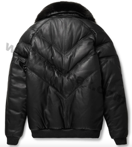 แจ็คเก็ตหนังฟอง V-Bomber สีดําแจ็คเก็ตผ้านวมแจ็คเก็ตผู้ชายไฮสตรีทจากปากีสถาน - Product Image 4
