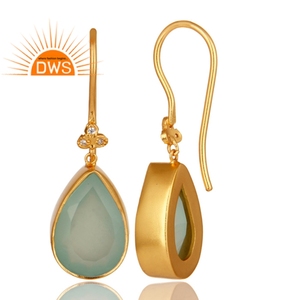 Magnifiques boucles d'oreilles pendantes en calcédoine aqua, plaquées or 14 carats, en argent sterling, tendance, pour mariage, fête, coffret cadeau - Product Image 3