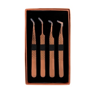 Pince à épiler d'extension de cils Pince à épiler à pointe en fibre dorée Pince à épiler d'extension de cils de volume avec embouts de préhension - Product Image 3