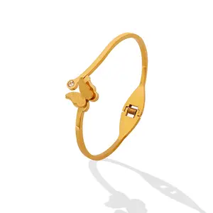 Fashion Butterfly Bracelets And Bangles For Girl Baby Stainless Steel Gold Plated Butterfly Charm Bangles