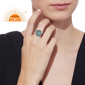 Aqua Chalcedony Bezel <b>Set</b> Engagement <b>Ring</b> Supplier 925 <b>Silver</b> Antique Oxidized <b>Ring</b> Jewelry Wholesaler - Product Image 3