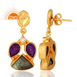 Aventurine Labradorite Gemstone Earrings Supplier Gold Plated Brass Girls Drop Earrings Fashion Jewelry - Product Image 2