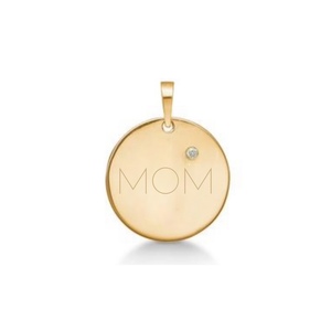 Pendentif pour maman en or jaune pur 0,02ct, disque rond en or 14K, sans chaîne - Product Image 1