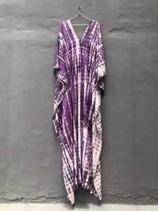 2022 été élégant Boho caftan femmes décontracté longueur au sol Maxi robe florale doux naturel coupe ample tissé cravate teinture pour la plage - Product Image 5