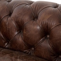 Canapé Chesterfield vintage en cuir véritable marron, deux places, fait main, style européen moderne du milieu du siècle, mousse, meubles de salon