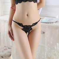 Celana dalam renda Satin wanita murah grosir Thong setengah selip seksi dengan kontrol cahaya & dekorasi lubang