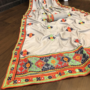 Miroir Travail Saree Fleur Conception Doux Soie Tissu Impression Numérique Marron Couleur Sari avec Blouse Inde Ethnique Vêtement Ethnique - Product Image 1