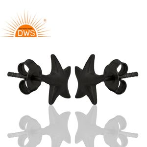 Pendientes Pequeños con Diseño de Estrella de Mar, Plata Lisa, Joyería al por Mayor, Hechos a Mano, Bañados en Rodio Negro - Product Image 2