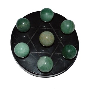 ดาวของดาวเดวิดกับ7ลูกสีเขียว Aventurine บนฐานสีดำหัตถกรรมหินกึ่งมีค่า - Product Image 1