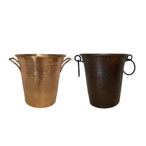 Black and Brass Antique Wine Hammered Wine Ice Bucket or Wine Cooler Traditional Pure Copper Drink Ware Handcrafted and Polished