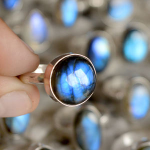 Bague en pierre précieuse naturelle pour homme, anneau en argent labradorite, superposition d'argent 925, prix de gros - Product Image 5