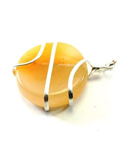 Haute qualité jaune aventurine plat rond fil enroulé pendentif Style classique Quartz cristal pierres précieuses collier pierre de guérison - Product Image 3