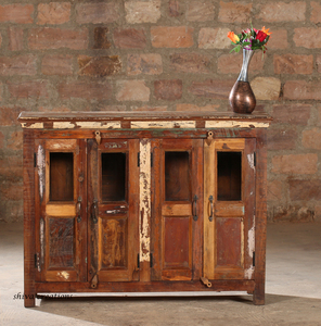 Bulk Wholesale Solid Wood Farmhouse Reclaimed Wood <b>Sideboard</b> Cabinet 4 Glass Door Storage Display Living Room Furniture Chinese Design Style - Product Image 3