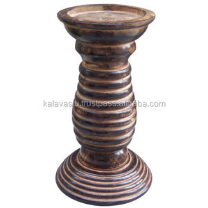 Nuevo portavelas de pilar de madera hecho a mano de Kalavastu para arte y coleccionable - Product Image 3