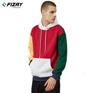 Vente en gros de sweats à capuche pour hommes, hiver, en polaire unie, coupe ample, patchwork, pour le sport, marque privée - Product Image 2