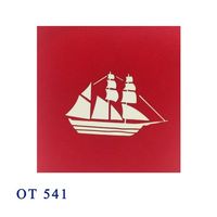 Carte pop-up 3D artisanale en papier vietnamien, motif bateau pirate rouge, best-seller, décoration de mariage, enveloppe style lettre, souvenir, anniversaire personnalisé