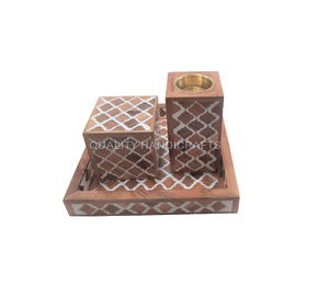 Arabic Ramadan Gift Wood Mother of Pearl Inlay Mubkhar <b>Bakhoor</b> Burner Tray Box Set <b>Oud</b> Burner From India by Quality Handicrafts - Product Image 4