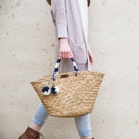 Produit phare : Panier à linge et sac à main en jacinthe d'eau, écologique, style bohème, décoré de plumes, taille personnalisable, pour la cuisine