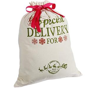 Sacs-cadeaux en coton Calico H70 W50 cm de haute qualité avec cordon de serrage Sacs à provisions de Noël écologiques avec logo personnalisé - Product Image 1