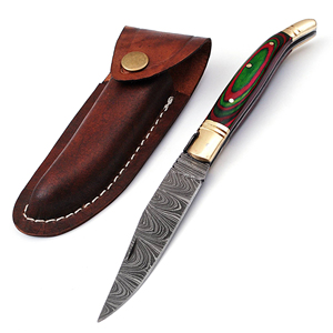 Custom Hand Forged Pocket Knife Hand Made Damascus Folding Knife with Leather Sheath Cover (smk1697) - Product Image 1