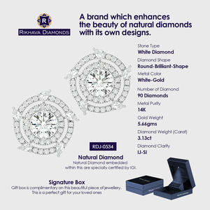 Impresionantes pendientes de diamantes de solitario de oro blanco de 14 quilates, hermoso accesorio de piedras preciosas reales - Product Image 4