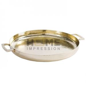 Bandeja de manijas de hojas de lujo de Metal martillado grande ovalada con estilo moderno Bandeja de diseño elegante con ramas Bandeja de hojas al mejor precio - Product Image 4