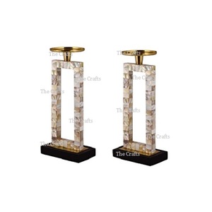 Portavelas de la mejor calidad con trabajo de nácar en latón Portavelas pulido dorado a buen precio - Product Image 2