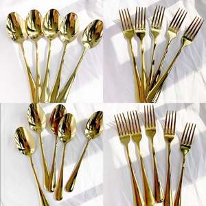 Style Cuillère En Laiton Cadeau De Fête Or Laiton En Acier Inoxydable Couverts Couverts Cuillère Fourchettes Ensemble avec Laiton Feuille Poignée Conception - Product Image 6