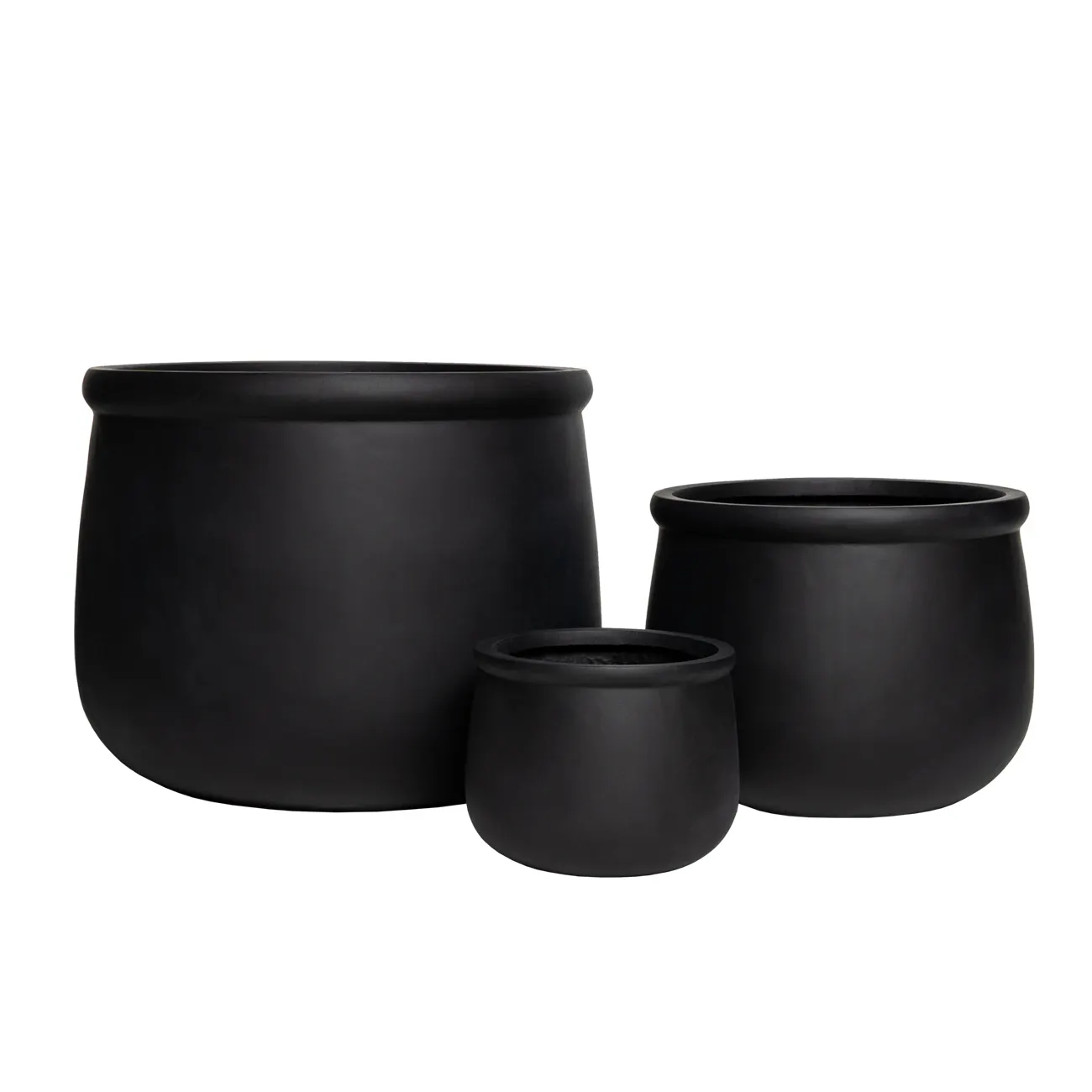 Hotel fiberglass black flower pot planter set for indoor and outdoor luxury decoration made in Vietnam high quality