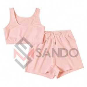 Conjunto de 2 piezas de ropa deportiva para mujer, set de Top corto y pantalones cortos transpirables de secado rápido para gimnasio, venta al mejor precio - Product Image 4