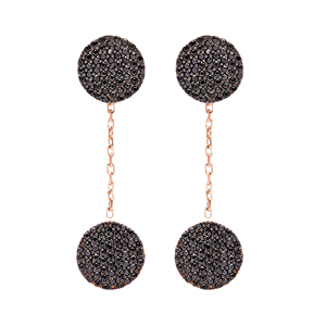 Pendiente largo con forma de círculo CZ negro, venta al por mayor turca, joyería hecha a mano de Plata de Ley 925 para mujer - Product Image 2