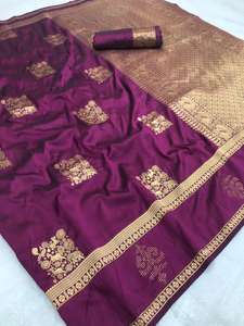 Banarasi — saree en soie Pure, couleur vin, Saree - Product Image 6